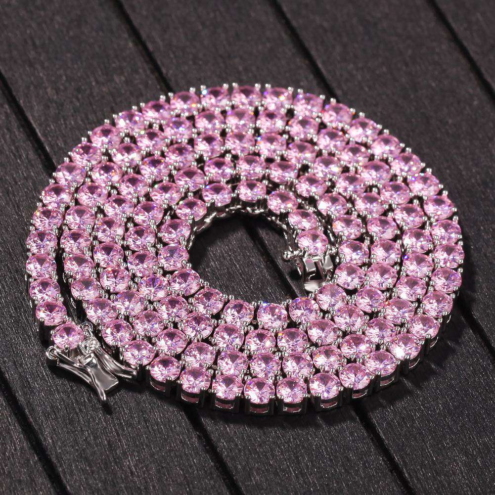 VVS Jewelry hip hop jewelry silver / Pink / 20inch Pink Tennis Choker