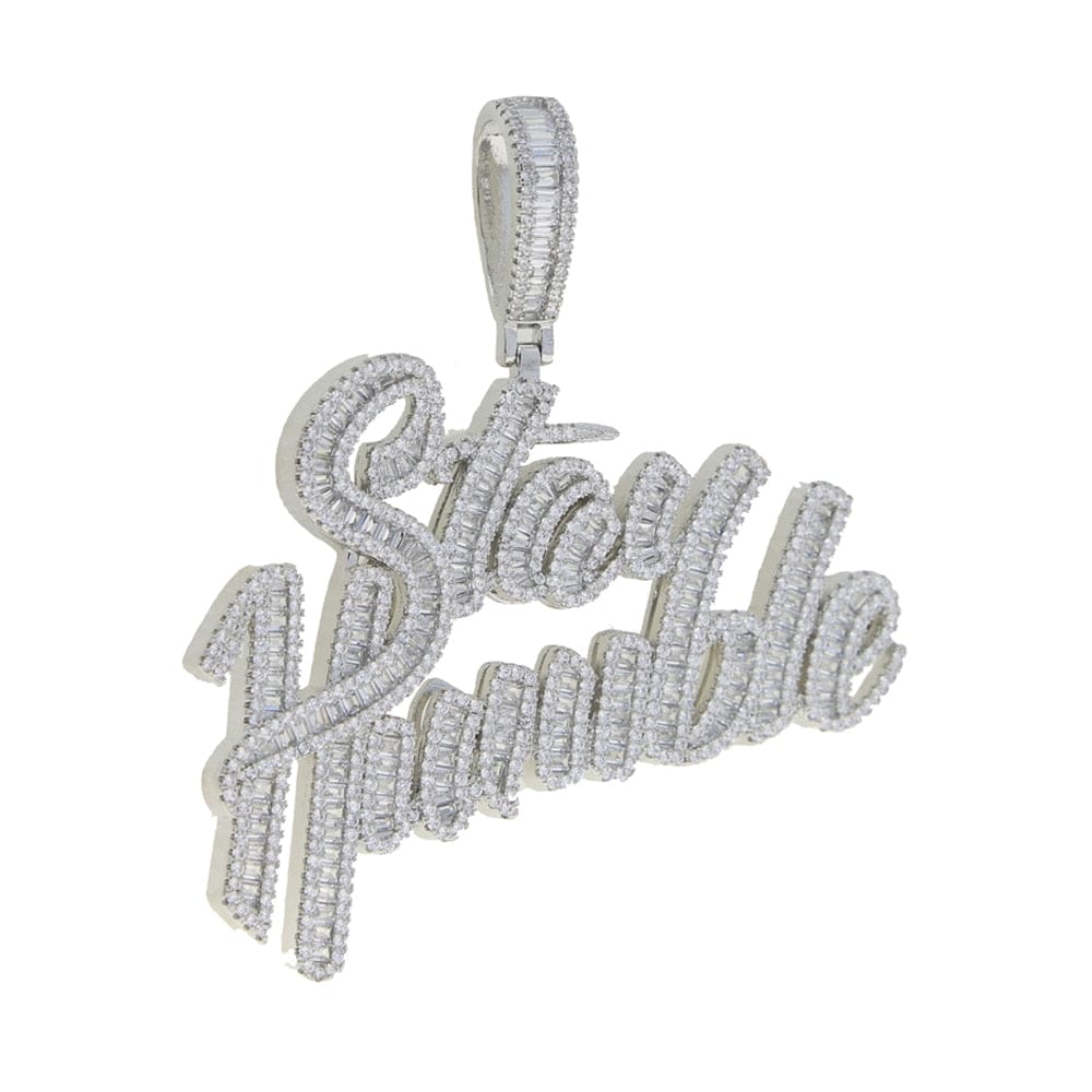 VVS Jewelry hip hop jewelry Silver / Rope Chain 18 Inch 18K Gold "Stay Humble" Baguette Pendant Necklace