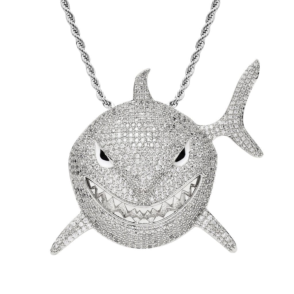 VVS Jewelry hip hop jewelry Silver / Rope Chain / 18 Inch Shark 6IX9INE Bling Pendant Necklace