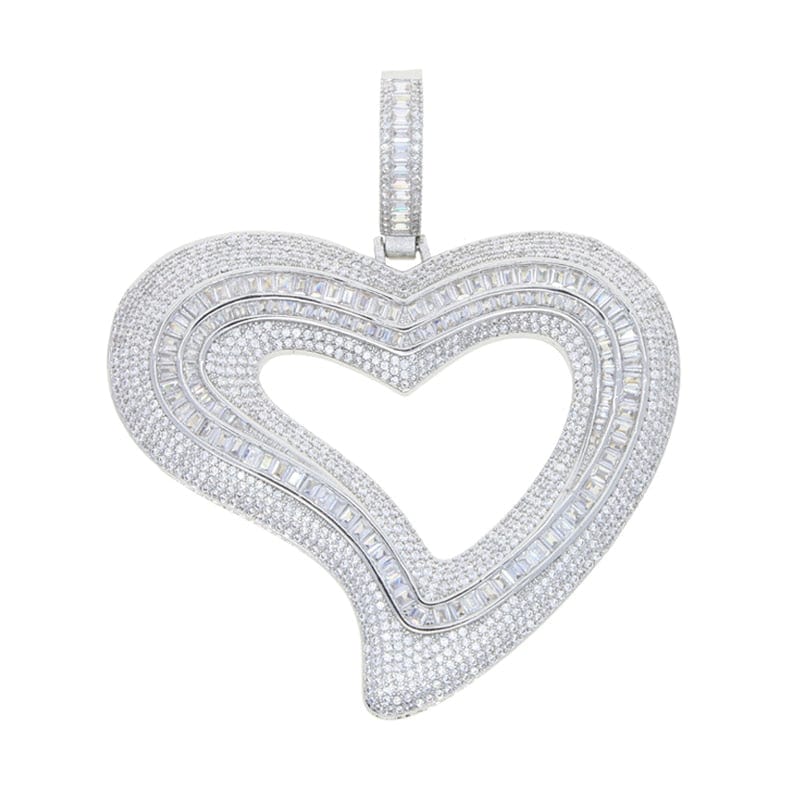 VVS Jewelry hip hop jewelry Silver / Rope Chain 18 Inches VVS Jewelry Iced Out Big Hollow Baguette Heart Pendant Chain