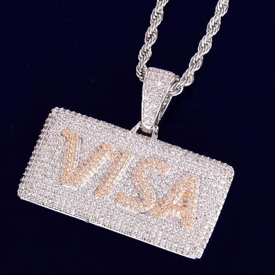 VVS Jewelry hip hop jewelry Silver / Rope chain / 24inch Micropave VISA Card Tag Chain