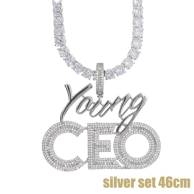 VVS Jewelry hip hop jewelry Silver Tennis Chain 18 Inches Young CEO Two Tone Iced Pendant Necklace