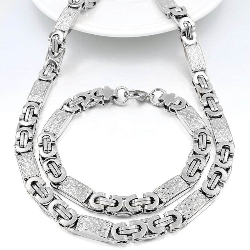 VVS Jewelry hip hop jewelry Silver VVS Jewelry Flat Byzantine Chain +FREE Bracelet Bundle