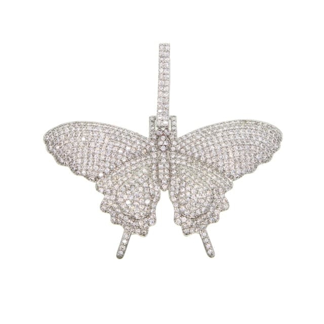 VVS Jewelry hip hop jewelry Tennis Chain 18 Inches / Silver White Fully Iced Butterfly Pendant Tennis Chain