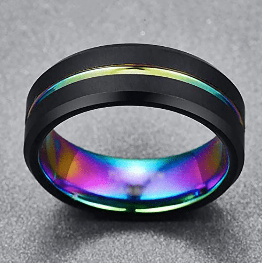VVS Jewelry hip hop jewelry Tungsten Carbide Black Rainbow 8MM Style Band Ring