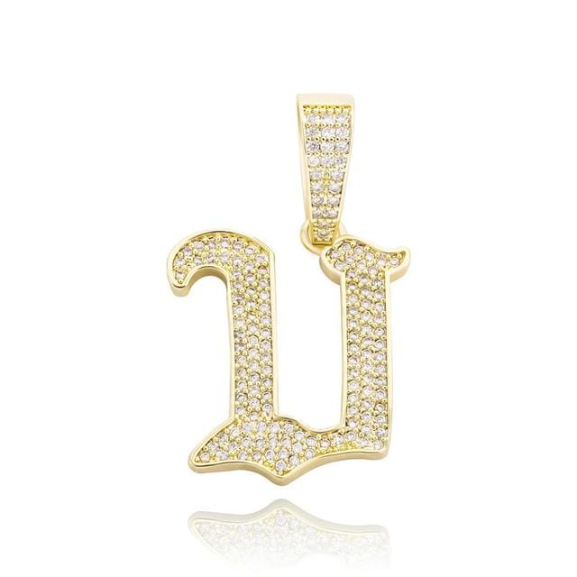VVS Jewelry hip hop jewelry U / Rose gold VVS Jewelry Old English Initial Pendant Necklace