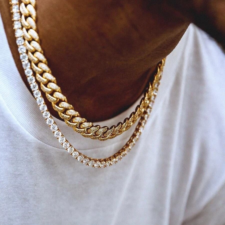VVS Jewelry hip hop jewelry VVS Jewelry 18K Gold Prong Cuban Chain + Tennis Chain Bundle