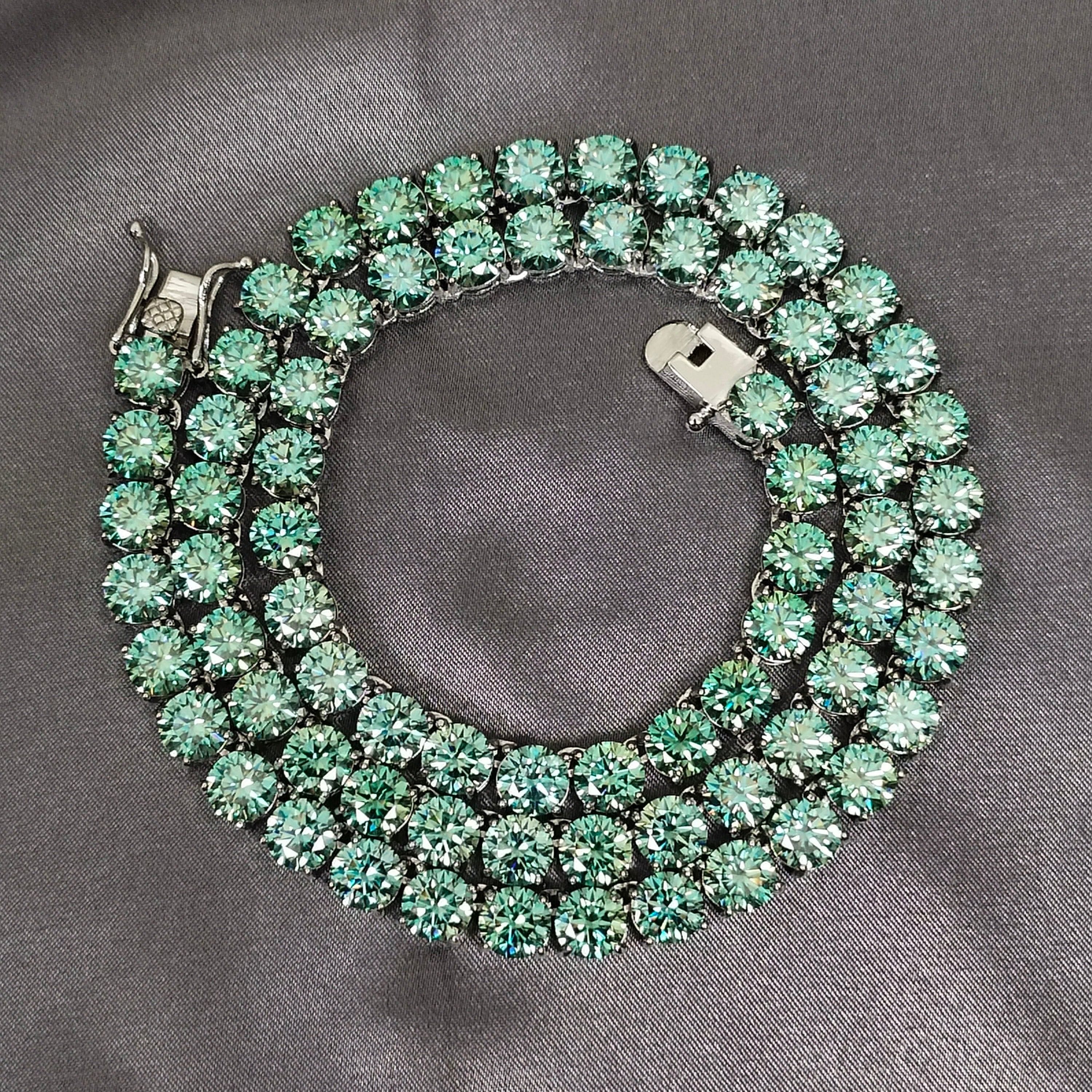 VVS Jewelry hip hop jewelry VVS Jewelry Rare Blue/Green 925 Sterling Silver Moissanite Tennis Chain