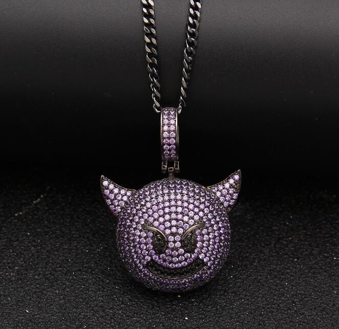 VVS Jewelry hip hop jewelry VVS Jewerly Iced Purple Devil Emoji Necklace